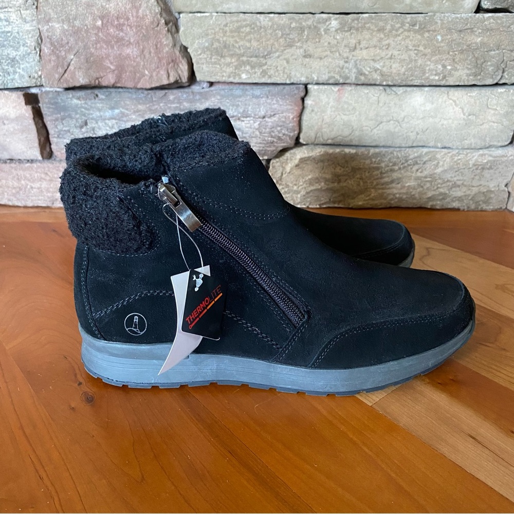 Lands End Black Suede and Faux Fur Ankle Boots